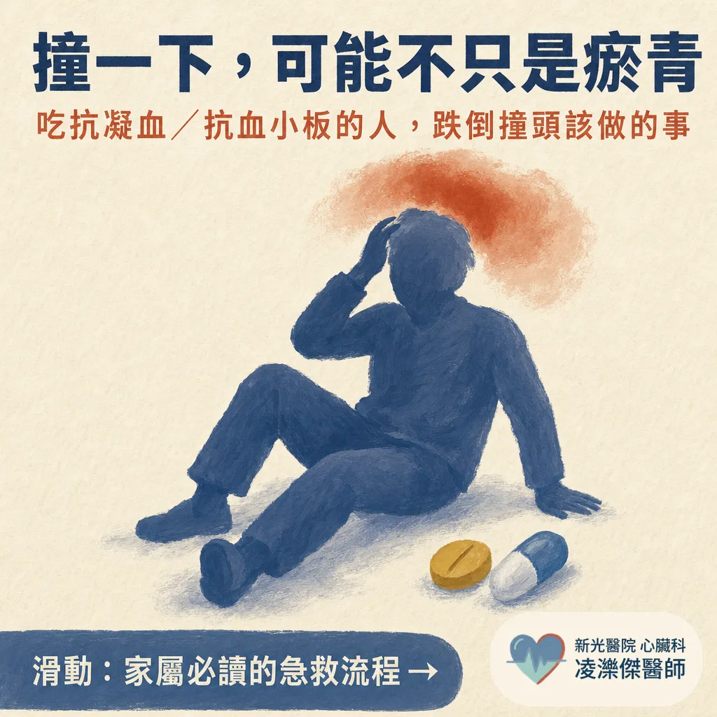 吃抗凝血/抗血小板的人:跌倒撞頭後你該做的事 圖卡 1