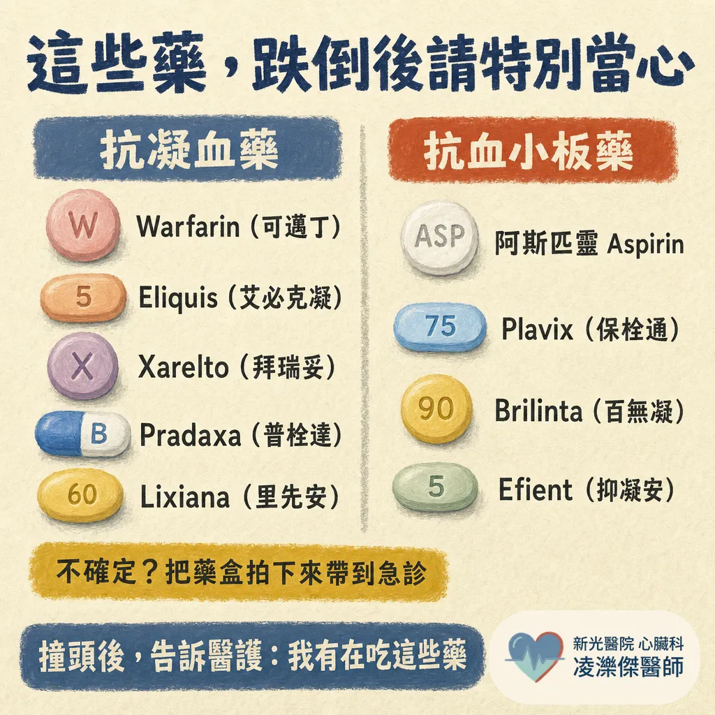吃抗凝血/抗血小板的人:跌倒撞頭後你該做的事 圖卡 2