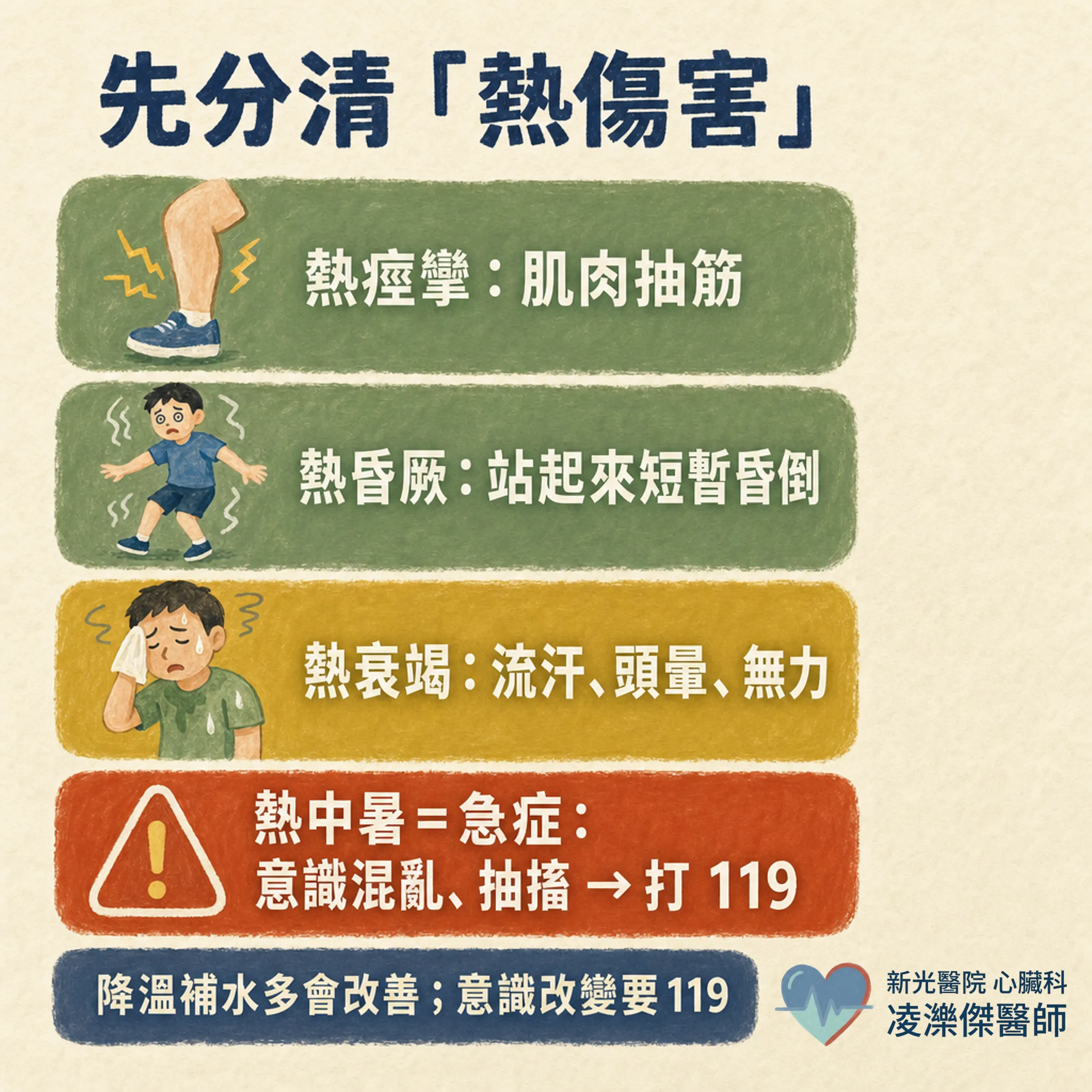 大熱天胸悶喘,別都當「中暑」:熱傷害 vs 心肺警訊紅旗 圖卡 3