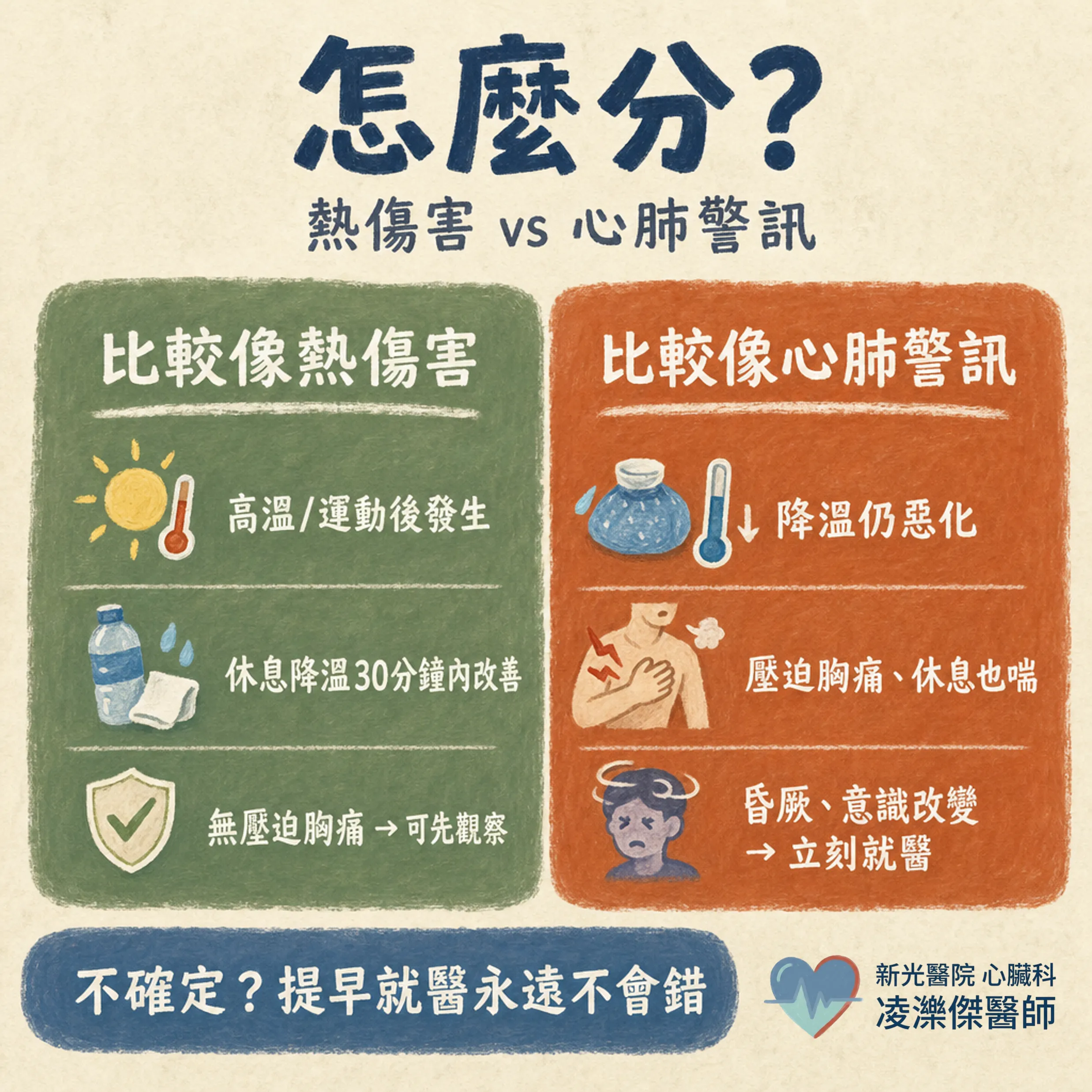 大熱天胸悶喘,別都當「中暑」:熱傷害 vs 心肺警訊紅旗 圖卡 5
