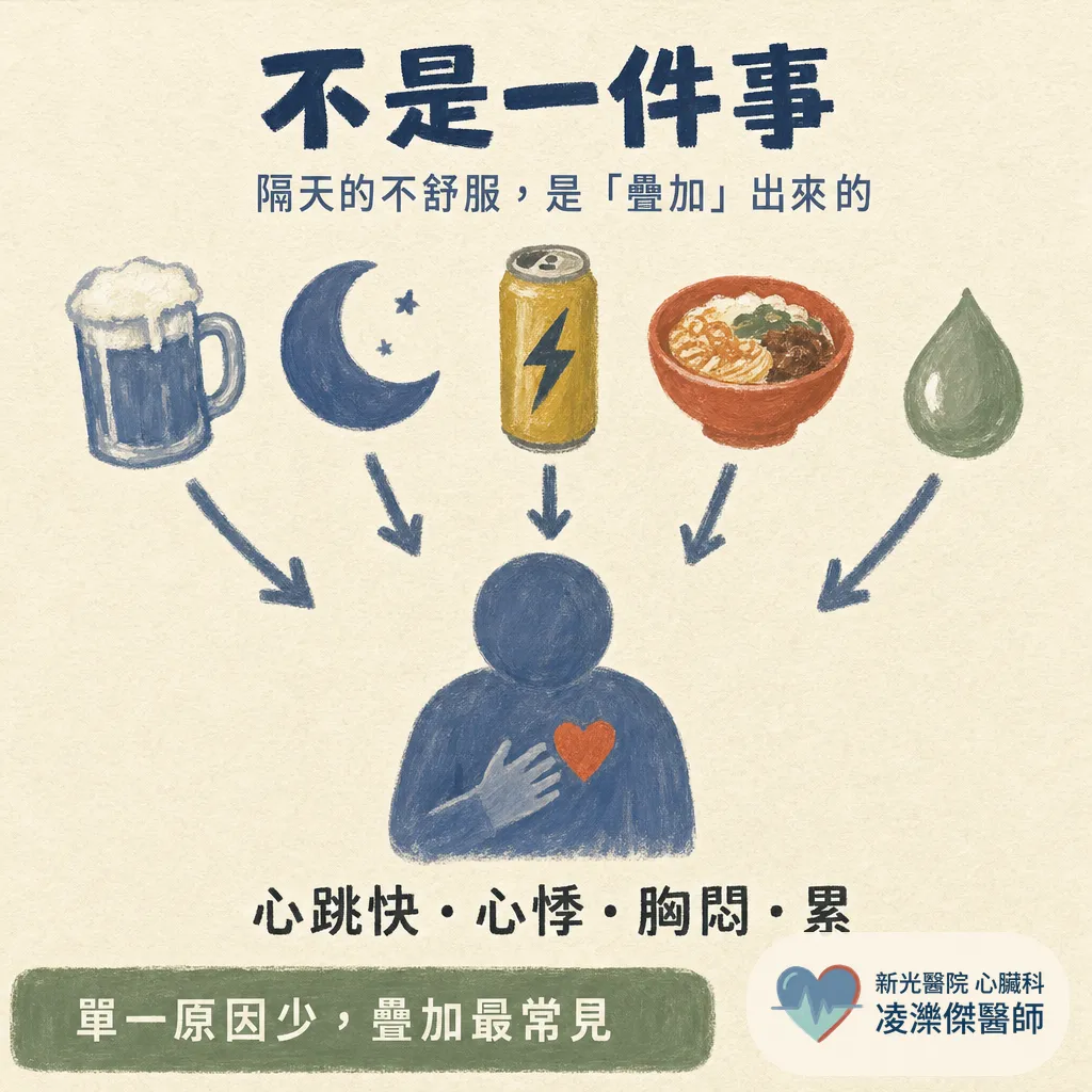 昨晚喝了又熬夜,今天心跳好快?隔天心悸胸悶的「疊加」原因 圖卡 2