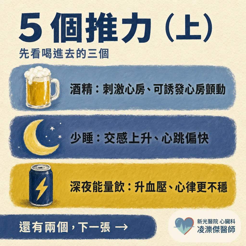 昨晚喝了又熬夜，今天心跳好快？隔天心悸胸悶的「疊加」原因 圖卡 3
