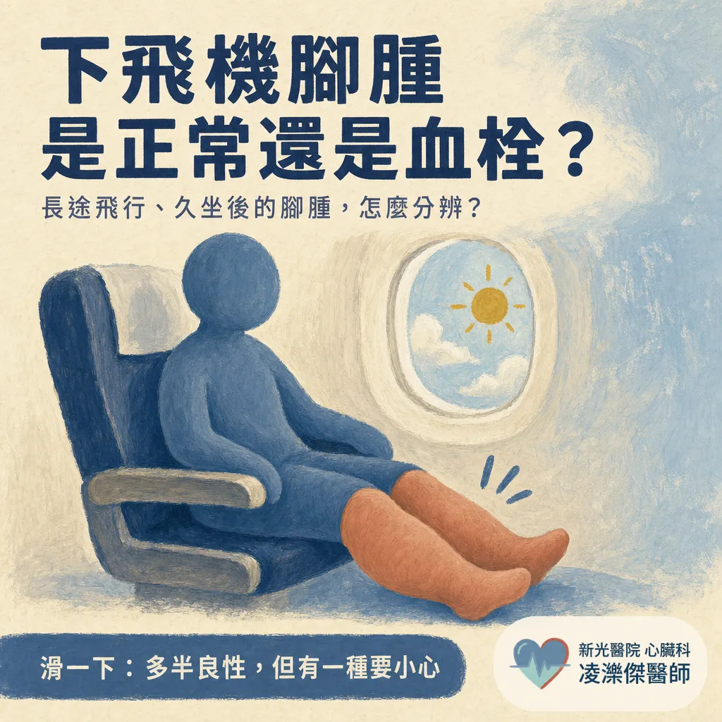 下飛機腳腫，是正常還是血栓？——分辨重力性水腫與 DVT 警訊 圖卡 1
