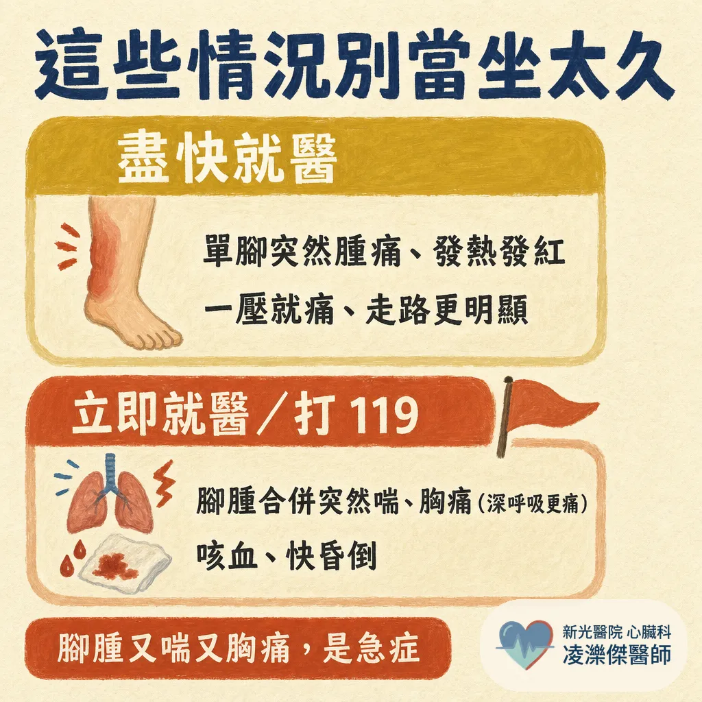 下飛機腳腫,是正常還是血栓?——分辨重力性水腫與 DVT 警訊 圖卡 4